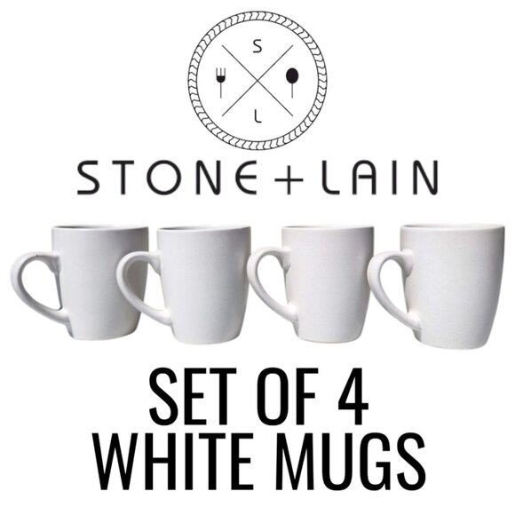 NEW Stone Lain 4 Piece Stoneware mugs cups Coffee Tea Dinnerware Set White Repla - Picture 1 of 10